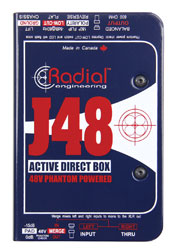 RADIAL J48 BOITE DE DIRECT active, mono, entrée jack 6.3mm, boucle jack 6.3mm, option fusion d'entrée