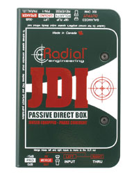 RADIAL JDI BOITE DE DIRECT passive, mono,entrée jack 6.3mm, boucle jack 6.3mm, option fusion d'entrée