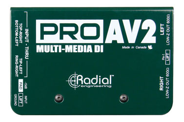 RADIAL PROAV2 BOITE DE DIRECT passive, stéréo, entrée jack 6.35mm/phono