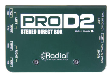 RADIAL PROD2 BOITE DE DIRECT passive, stéréo, 2x entrée jack 6.3mms, 2x boucle jack 6.35mm