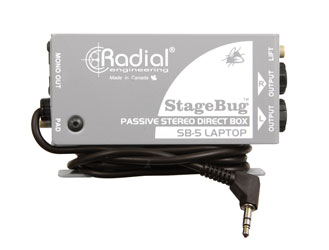 RADIAL STAGEBUG SB-5 BOITE DE DIRECT passive, stéréo, entr.fixe jack TRS3.5mm, pour appareils mobiles