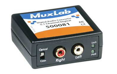 MUXLAB 500081 CONVERTISSEUR AUDIO NUM. Dolby 5.1, S/PDif RCA, ent. Toslink, 2x sort. analo. RCA