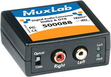 MUXLAB 500088 CONVERTISSEUR AUDIO NUM. Dolby 5.1/DTS, S/PDif RCA, ent. Toslink, 2x sort. analo. RCA