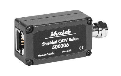 MUXLAB 500306-2PK CATV BALUN RG6 BLINDE coaxial vers Cat5e/6/7, pack de 2