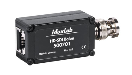 MUXLAB 500701-2PK BALUN VIDEO HD-SDI sur Cat5E/6, portée 45m, 1x BNC mâle pack de 2