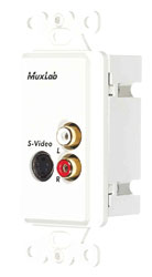 MUXLAB 500038-WP BALUN AUDIO/VIDEO plaque murale, S-Video, dual female RCA, 1-gang, US, blanc