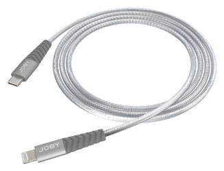 JOBY CHARGE AND SYNC CORDON USB-C vers Lightning, Apple MFi, nylon tressé, 30W PD, 2m, gris