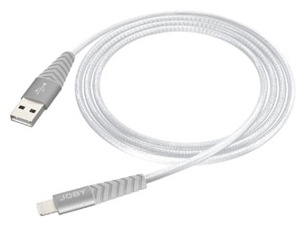 JOBY CHARGE AND SYNC CORDON Lightning, certifié Apple MFi, nylon tressé, 2.4A, 1.2m, argent