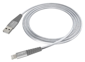 JOBY CHARGE AND SYNC CORDON Lightning, certifié Apple MFi, nylon tressé, 2.4A, 1.2m, gris