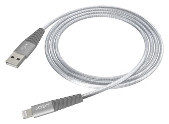 JOBY CHARGE AND SYNC CORDON Lightning, certifié Apple MFi, nylon tressé, 2.4A, 3m, gris