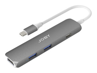 JOBY USB-C HUB ADAPTATEUR USB-C vers 2x USB-A/1x USB-C/1x 4K HDMI, traverse PD, crops alu, gris