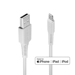 LINDY 31326 CORDON LIGHTNING USB type A mâle - Lightning mâle, blanc, 1m