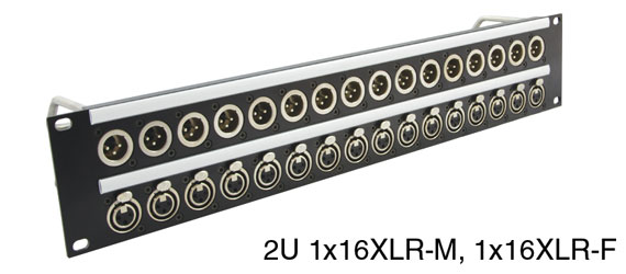 CANFORD CONNECT PANNEAUX DE CONNEXION XLR2U 1x16 Canford XLRM (haut), 1x16 Canford XLRF (bas), noir