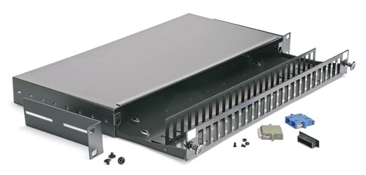 PANNEAU SC DUPLEX/LC QUAD 24x découpes, 1U, sans raccords tiroir coulissant, gestion de câble