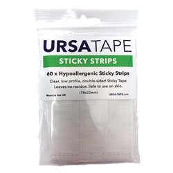 URSA STRAPS STICKY STRIPS RUBAN ADHESIF hypoallergénique, 78x22mm, transparent (pack de 60)
