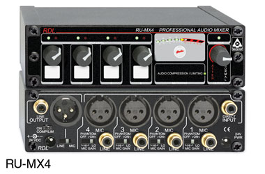 RDL RU-MX4T MIXEUR mono, 4x entrées micro/ligne, entrée/sortie XLR/RCA, transfo de sortie