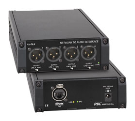 RDL AV-NL4 INTERFACE DANTE SORTIE 4x sorties XLR symétriques