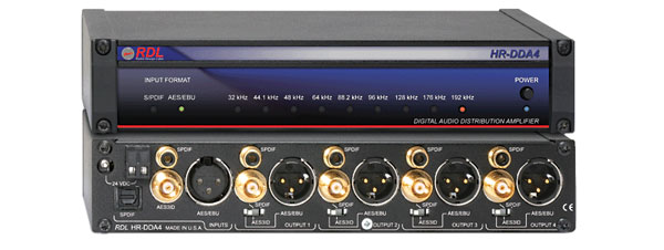 RDL HR-DDA4 AMPLI DE DISTRIBUTION Audio, AES/EBU, S/PDIF, numérique, 1x4, 110/75 ohms, optique