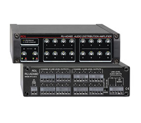 RDL RU-ADA8D AMPLIFICATEUR DE DISTRIBUTION audio niveau ligne, 2x8 stéréo ou 1x16, entr/sort.bornier
