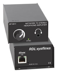 RDL SF-NH1 INTERFACE DANTE sortie, 1x entrée casque stéréo, jack 3.5mm, contrôle de volume
