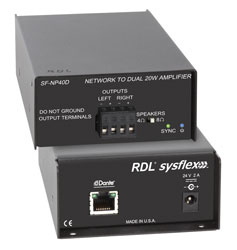 RDL SF-NP40D INTERFACE DANTE sortie, 2x 20W/8, sortie HP 15W/4, borniers