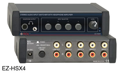 RDL EZ-HSX4 SELECTEUR D'ENTREE audio, stéréo, 4x1, + ampli casque, entrée/sortie RCA, adapt.secteur