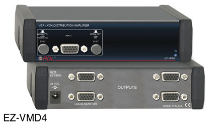 RDL EZ-VMD4 AMPLI DE DISTRIBUTION vidéo, VGA/XGA 1x4, TTL/vidéo, bouton bit d'identif.adapt.secteur-