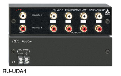 RDL RU-UDA4 AMPLIFICATION DE DISTRIBUTION audio, stéréo, 2x4, asymétrique, entrée/sortie RCA