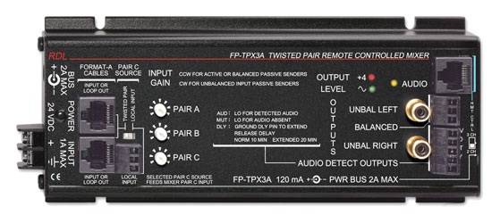 RDL FP-TPX3A MIXER audio, contrôlé à distance, 3 canaux, bornier d'entrée, sort.RCA/bornier,Format-A