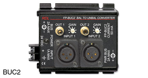 RDL FP-BUC2 CONVERTISSEUR audio, symétrique vers asymétrique, entrée  XLR, sortie RCA, 2 canaux