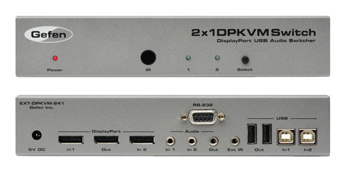 GEFEN EXT-DPKVM-241 COMMUTATEUR KVM 2x1, port écran, USB2.0, audio, contrôle IR, filaire, RS232