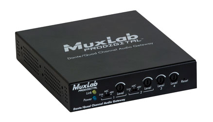 MUXLAB 500765 CONVERTISSEUR AUDIO analogique vers Dante, 4 canaux, entrées micro/ligne Phoenix