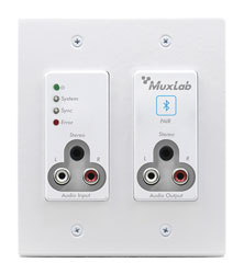 MUXLAB 500559 CONVERTISSEUR AUDIO plaque murale, bluetooth/analog.versDante, 2-gang US, Decora, blanc