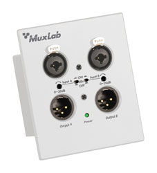 MUXLAB 500558-WH CONVERTISSEUR AUDIO plaque murale, analogique XLR vers Dante, 2 canaux, blanc