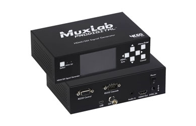 MUXLAB 500830-V2 GENERATEUR DE SIGNAL portable, HD/3G/12G SD, jusqu'à HDMI 2.0, écran LCD 3"