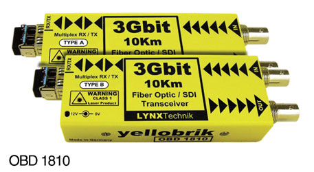 LYNX YELLOBRIK OBD 1810 EMETTEUR FIBRE OPTIQUE 3G/HD/SD-SDI, Bi-Direction, 1x SM LC, 10km, la paire