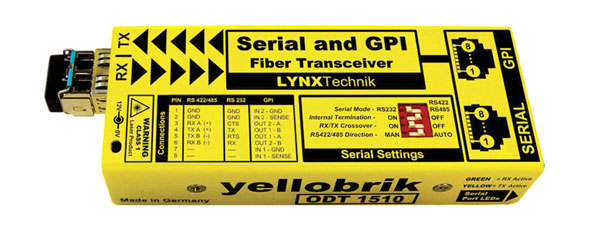 LYNX YELLOBRIK ODT 1510 EMETTEUR/RECEPTEUR FIBRE RS232/422/485/2x GPI, 2x SM LC, 1310nm TX, 10km