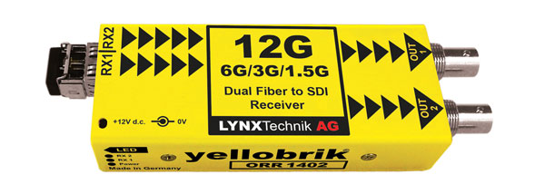LYNX YELLOBRIK ORR 1402 RECEPTEUR FIBRE OPTIQUE DOUBLE 12G-4KUHD/6G/3G/1.5G-SDI, 10km