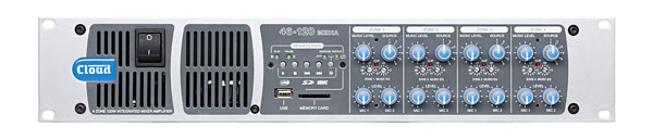 CLOUD 46-120 AMPLI DE ZONE MEDIA 4 zones, 4x 120W/4, 6x lignes/2x micros, lecteur USB/SD