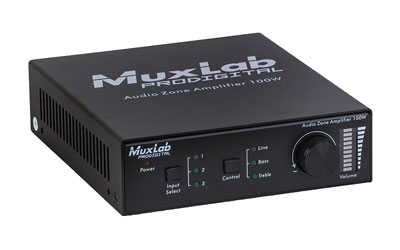 MUXLAB 500217 AMPLI AUDIO ponté 100W/4, 2x 50W/8, entrée ligne, sortie liaison, RS232, IR, IP