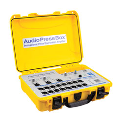 AUDIOPRESSBOX APB-320 C-D-USB SPLITTER DE CONF.portable, Dante, USB-C, active, alim ext./accu, jaune