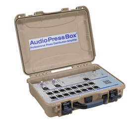 AUDIOPRESSBOX APB-216 C-D SPLITTER DE CONF. portable, Dante, actif, 2x16, alim externe/accu, beige