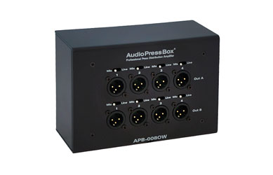 AUDIOPRESSBOX APB-008 OW-EX EXTENS.SPLITTER fix.au mur, 2x E.unité comm., 2x 4 S.micro/ligne, noir