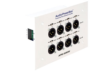 AUDIOPRESSBOX APB-008 IW-EX EXTENS.SPLITTER à encast.au mur,2x E.unité comm,2x 4 S.micro/ligne, blanc