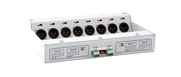 AUDIOPRESSBOX APB-008 FB-EX EXTENS.SPLITTER Floorbox 2x E.unité comm., 2x 4 sort.micro/ligne, blanc