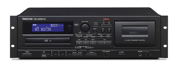 TASCAM CD-A580 V2 CD PLAYER/CASSETTE RECORDER Dual, USB recording, RCA output, 3U rack mounting3