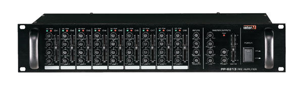 INTER-M PP-6213 MIXER 9x micro, 3x entr.ligne stéréo, 1x entr.prioritaire, 3x sort., duck, 2U