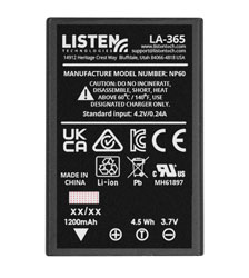 LISTEN TECHNOLOGIES LA-365 BATTERY Replacement, Lithium-ion