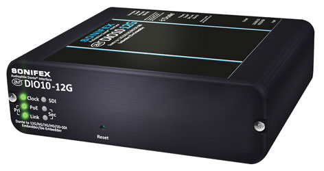 SONIFEX AVN-DIO10-12G INTERFACE AUDIO, alim.PoE, 64 canaux, E/S 12G/6G/3G/HD/SD-SDI