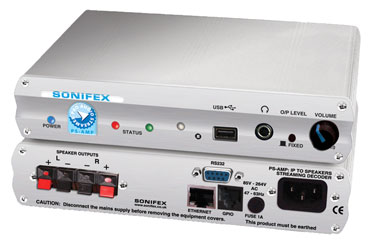 SONIFEX PS-AMP DECODEUR AUDIO STREAMER PRO IP sur audio, 2x sorties HP, à poser
